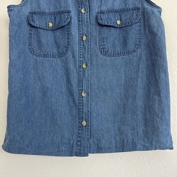 Upper West Side Womens Western Grunge Denim Button Up Sleeveless Blouse Small - Picture 8 of 10